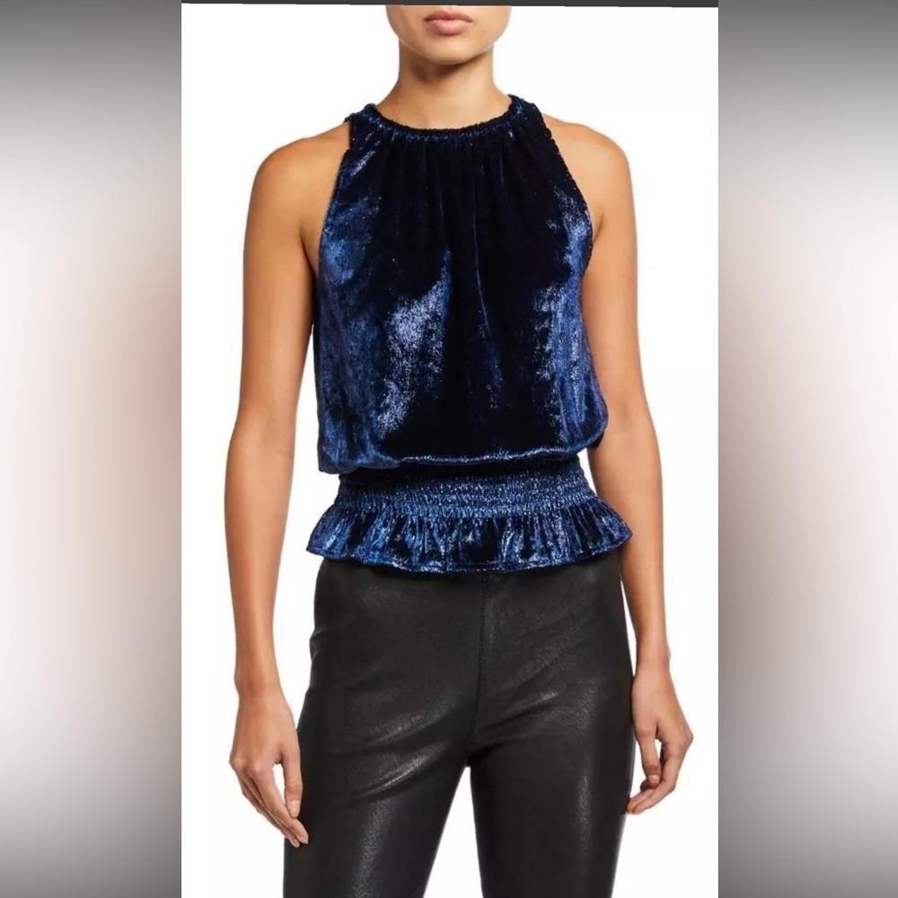 Ramy Brook Blue 'Lauren' Shimmer Sleeveless Blouse/Top‎ Size Large